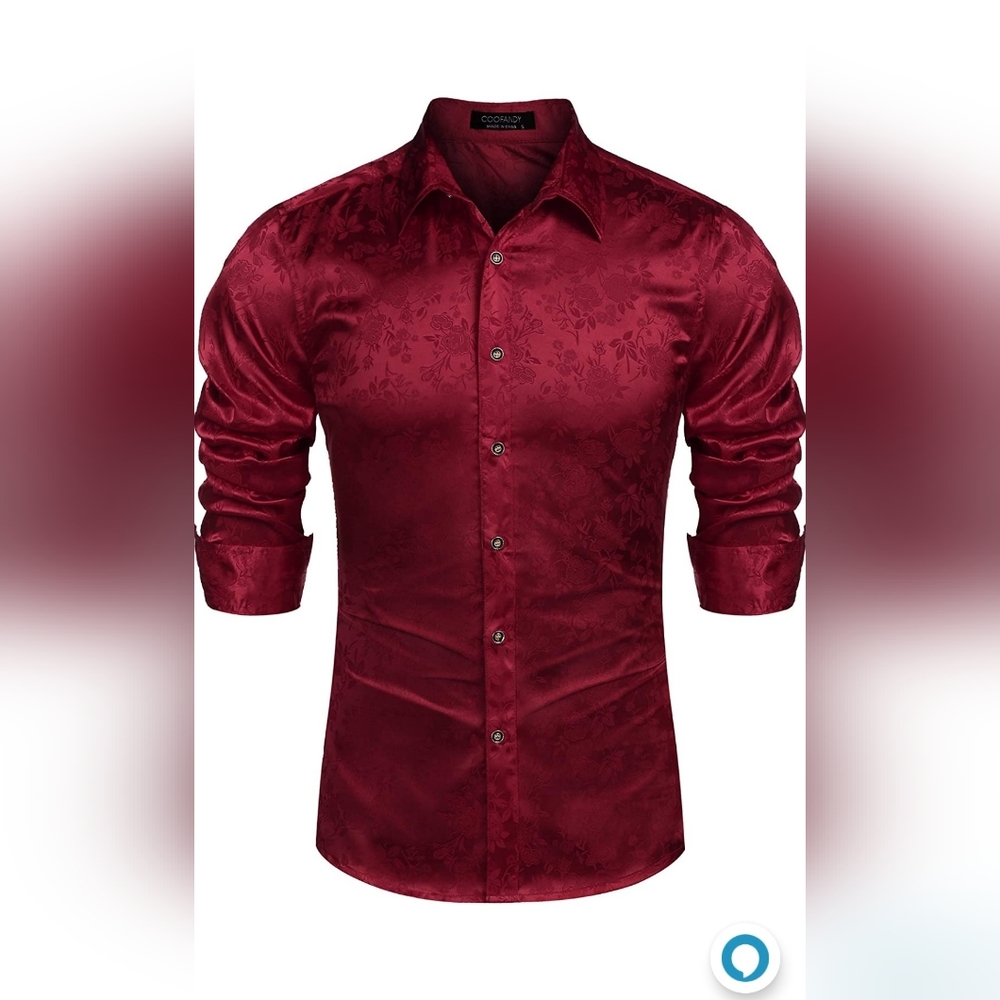 COOFANDY Mens Floral Rose Printed Long Sleeve Dress Shirt